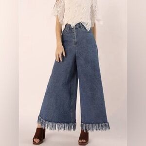 GRACIA | Frayed Raw Hem Wide Leg Slouchy Denim Pant 1XL NWT
